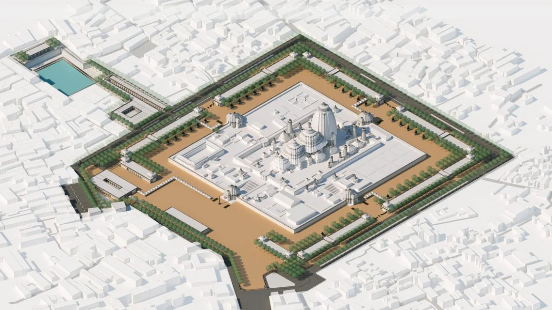 An outward expanding grid decongests the inner temple area and provides space for amenities and infrastructure.